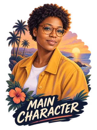 The same woman reimagined by Inkdrop in a cinematic painterly coastal illustration