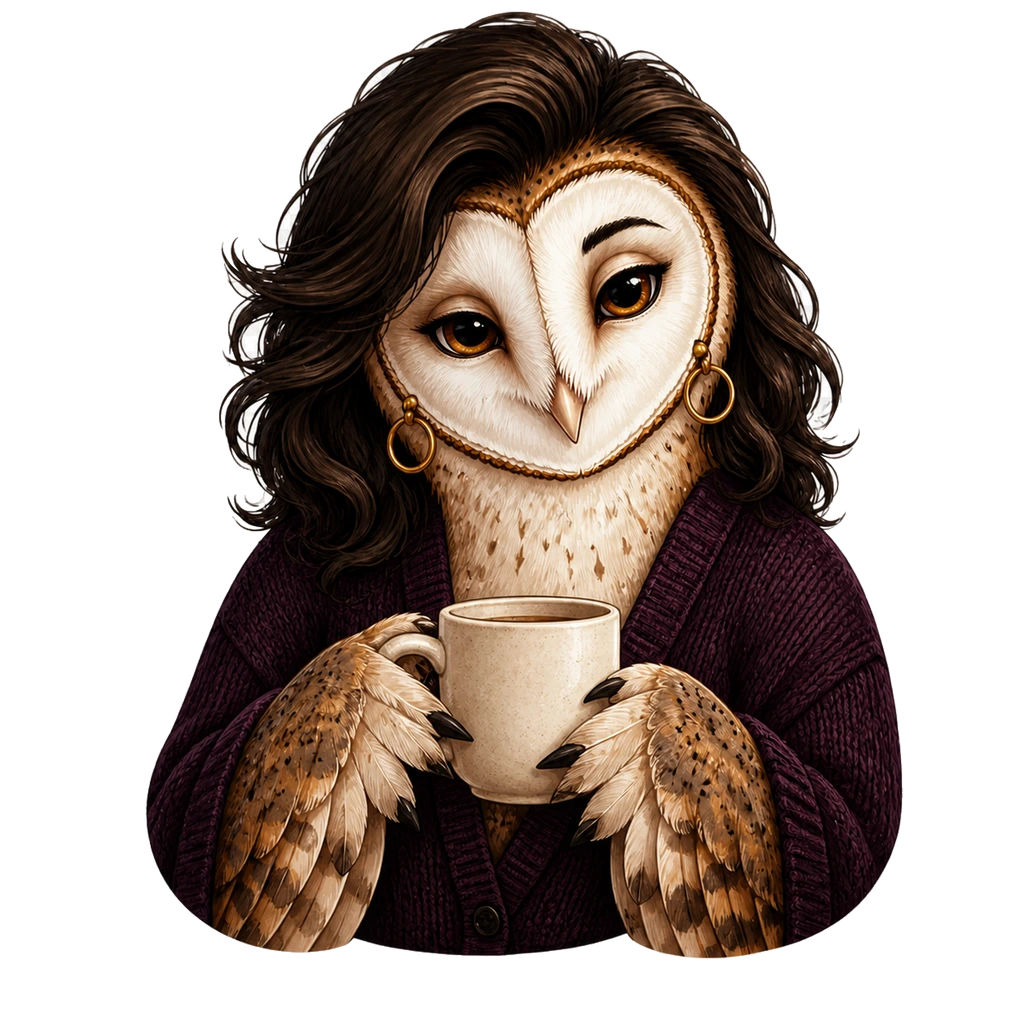 Personalized owl alter ego holding the same cup