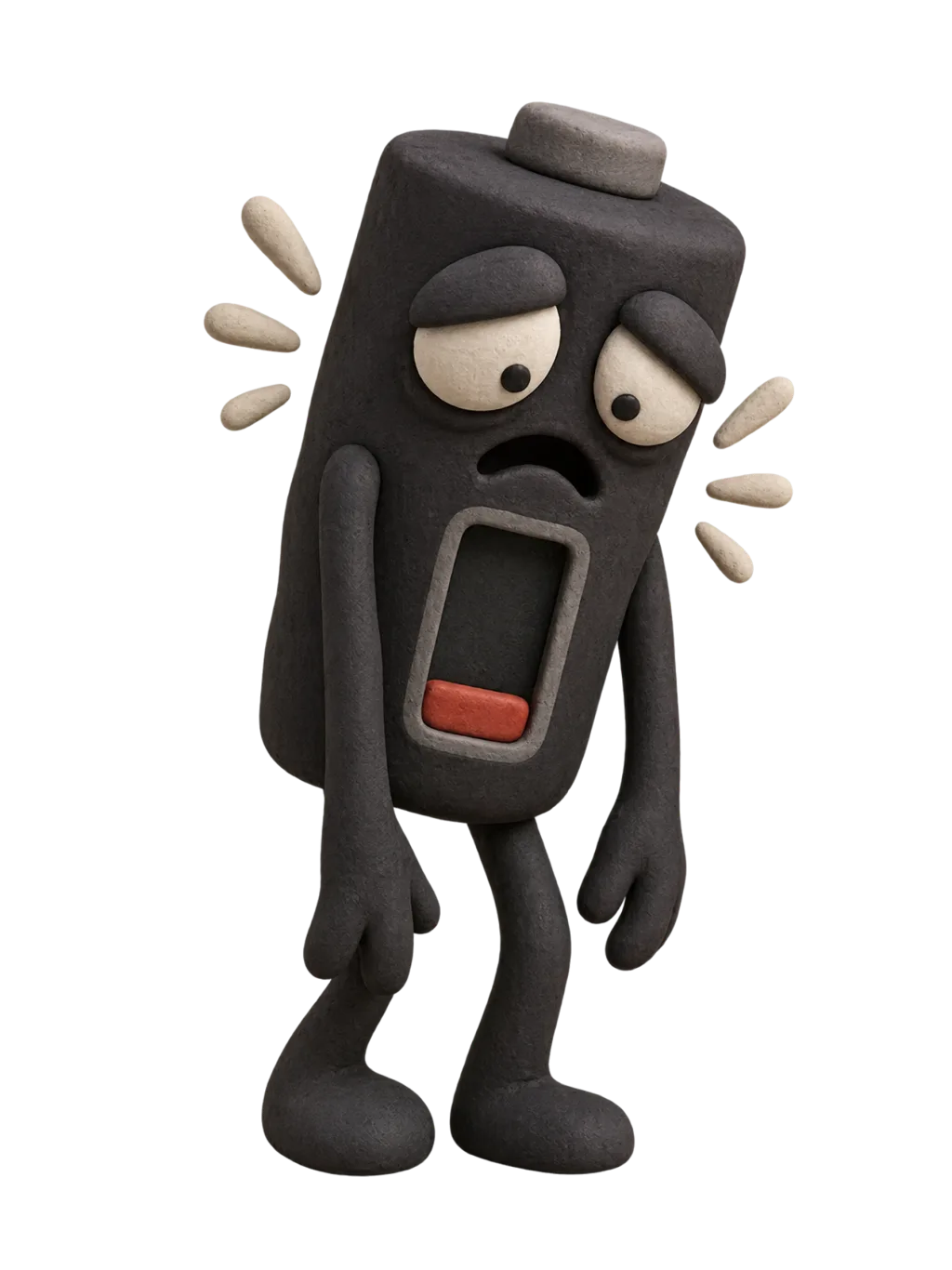 An original mascot embodying a social battery running out after one conversation