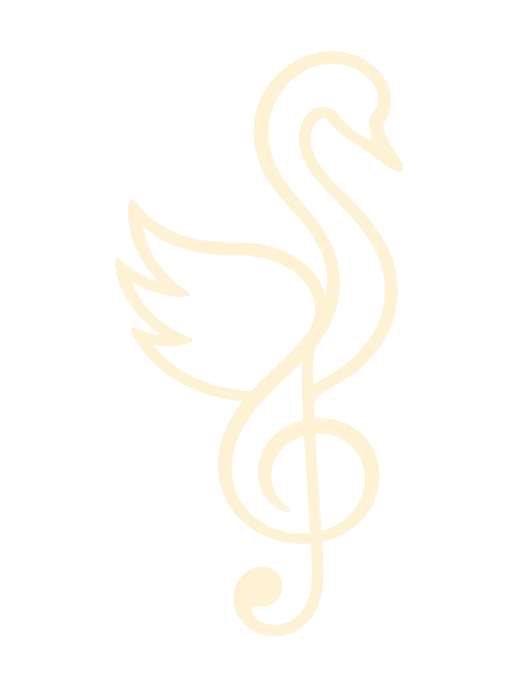 An ivory swan whose curved neck flows into a treble clef